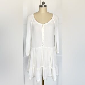 Aerie White Button-Front Ruffle-Trim Tunic